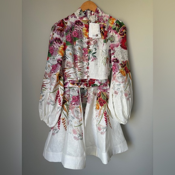 Zimmermann Wonderland Buttoned Mini Dress Floral Red Pink | sz 0 US 2 UK6 - Picture 5 of 10